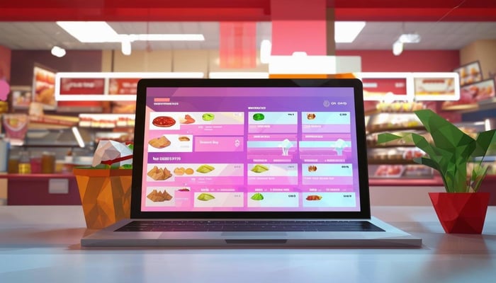 Digital menu boards shopping on a lap top