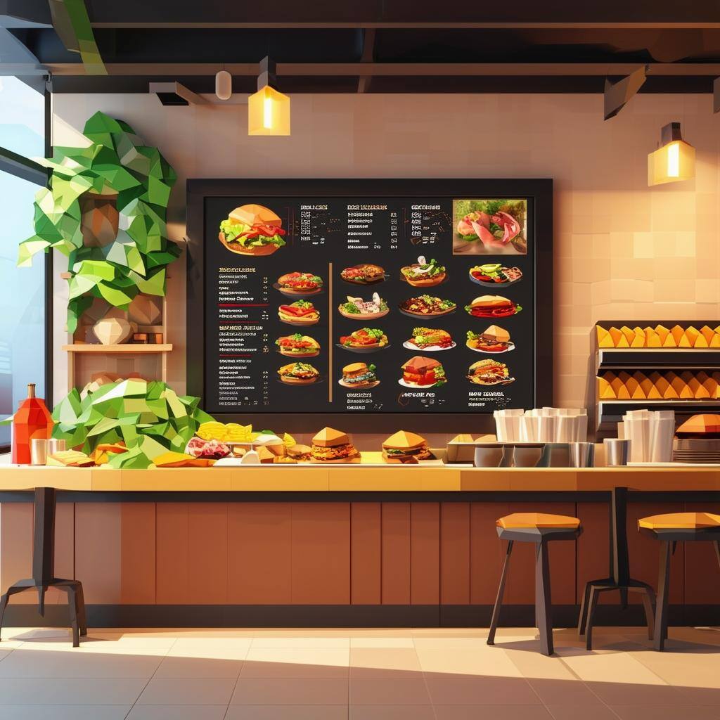 digital menu board in a lunch cafe with items that pop