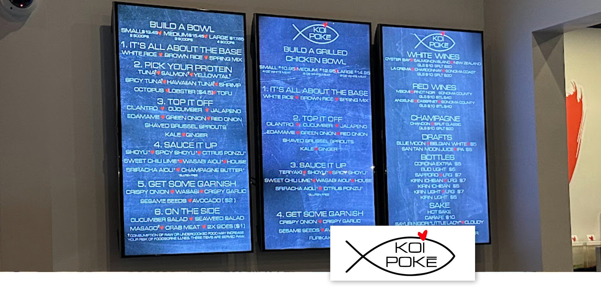 koi poke digital menu board